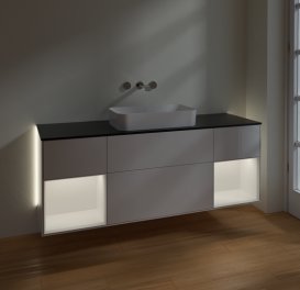 Тумба под раковину Villeroy & Boch Finion 160х50,1 см с подсветкой МДФ глянцевый белый лак/стекло черное матовое G742MTGF