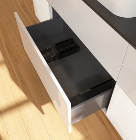 Тумба под раковину Villeroy & Boch Finion 160х50,1 см с подсветкой МДФ глянцевый белый лак/стекло черное матовое G742MTGF