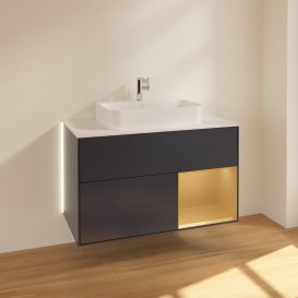 Тумба под раковину Villeroy & Boch Finion 100х50,1 см с подсветкой МДФ темно-синий матовый лак/стекло белое матовое G371HFHG