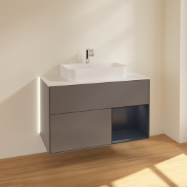 Тумба під раковину Villeroy & Boch Finion 100х50,1 см з підсвічуванням МДФ антрацит матовий лак/скло біле матове G371HGGK