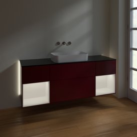 Тумба під раковину Villeroy & Boch Finion 160х50,1 см з підсвічуванням МДФ півонія матовий лак/скло чорне матове G742MTHB