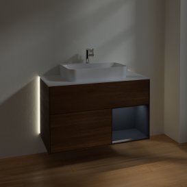 Тумба под раковину Villeroy & Boch Finion 100х50,1 см с подсветкой МДФ шпон грецкого ореха/стекло белое матовое G371HGGN