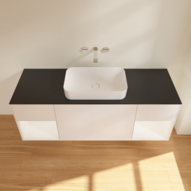 Тумба под раковину Villeroy & Boch Finion 160х50,1 см с подсветкой МДФ белый матовый лак/стекло черное матовое G742MTMT