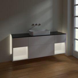 Тумба под раковину Villeroy & Boch Finion 160х50,1 см с подсветкой МДФ белый матовый лак/стекло черное матовое G742MTMT