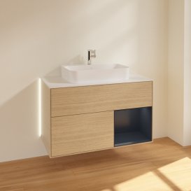 Тумба под раковину Villeroy & Boch Finion 100х50,1 см с подсветкой МДФ шпон дуба/стекло белое матовое G371HGPC