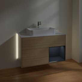 Тумба под раковину Villeroy & Boch Finion 100х50,1 см с подсветкой МДФ шпон дуба/стекло белое матовое G371HGPC