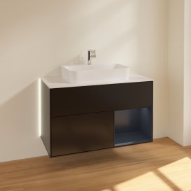 Тумба под раковину Villeroy & Boch Finion 100х50,1 см с подсветкой МДФ черный матовый лак/стекло белое матовое G371HGPD