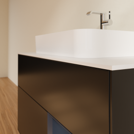 Тумба под раковину Villeroy & Boch Finion 100х50,1 см с подсветкой МДФ черный матовый лак/стекло белое матовое G371HGPD