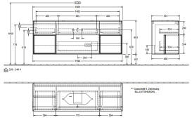 Тумба під раковину Villeroy & Boch Finion 160х50,1 см з підсвічуванням МДФ півонія матовий лак/скло чорне матове G742PDHB