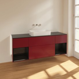 Тумба під раковину Villeroy & Boch Finion 160х50,1 см з підсвічуванням МДФ півонія матовий лак/скло чорне матове G742PDHB
