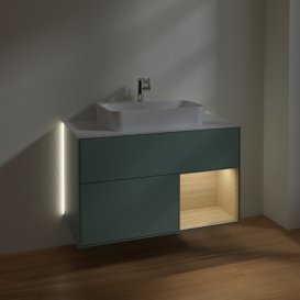 Тумба під раковину Villeroy & Boch Finion 100х50,1 см із підсвічуванням МДФ оливковий матовий лак/скло біле матове G371PCGM