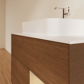 Тумба под раковину Villeroy & Boch Finion 100х50,1 см с подсветкой МДФ шпон грецкого ореха/стекло белое матовое G371PCGN