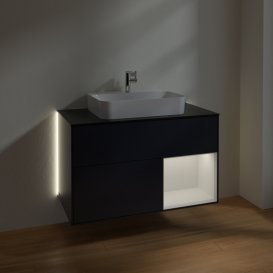 Тумба під раковину Villeroy & Boch Finion 100х50,1 см із підсвічуванням МДФ темно-синій матовий лак/скло чорне матове G372GFHG