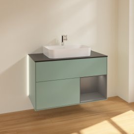 Тумба під раковину Villeroy & Boch Finion 100х50,1 см із підсвічуванням МДФ оливковий матовий лак/скло чорне матове G372GKGM