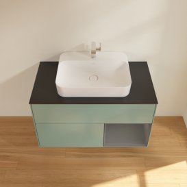 Тумба під раковину Villeroy & Boch Finion 100х50,1 см із підсвічуванням МДФ оливковий матовий лак/скло чорне матове G372GKGM