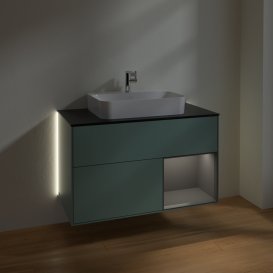 Тумба під раковину Villeroy & Boch Finion 100х50,1 см із підсвічуванням МДФ оливковий матовий лак/скло чорне матове G372GKGM