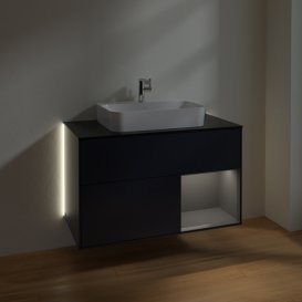 Тумба під раковину Villeroy & Boch Finion 100х50,1 см із підсвічуванням МДФ темно-синій матовий лак/скло чорне матове G372GKHG