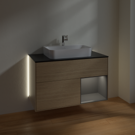 Тумба під раковину Villeroy & Boch Finion 100х50,1 см із підсвічуванням МДФ шпон дуба/скло чорне матове G372GKPC