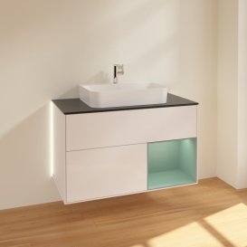 Тумба под раковину Villeroy & Boch Finion 100х50,1 см с подсветкой МДФ глянцевый белый лак/стекло черное матовое G372GMGF