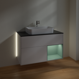 Тумба под раковину Villeroy & Boch Finion 100х50,1 см с подсветкой МДФ глянцевый белый лак/стекло черное матовое G372GMGF