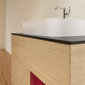 Тумба під раковину Villeroy & Boch Finion 100х50,1 см із підсвічуванням МДФ шпон дуба/скло чорне матове G372HBPC