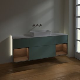 Тумба під раковину Villeroy & Boch Finion 160х50,1 см із підсвічуванням МДФ оливковий матовий лак/скло біле матове G741GNGM