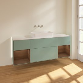 Тумба під раковину Villeroy & Boch Finion 160х50,1 см із підсвічуванням МДФ оливковий матовий лак/скло біле матове G741GNGM