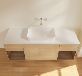 Тумба под раковину Villeroy & Boch Finion 160х50,1 см с подсветкой МДФ шпон дуба/стекло белое матовое G741GNPC