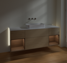 Тумба под раковину Villeroy & Boch Finion 160х50,1 см с подсветкой МДФ шпон дуба/стекло белое матовое G741GNPC