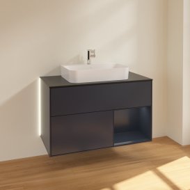 Тумба под раковину Villeroy & Boch Finion 100х50,1 см с подсветкой МДФ темно-синий матовый лак/стекло черное матовое G372HGHG