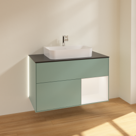 Тумба под раковину Villeroy & Boch Finion 100х50,1 см с подсветкой МДФ оливковый матовый лак/стекло черное матовое G372MTGM