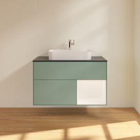 Тумба под раковину Villeroy & Boch Finion 100х50,1 см с подсветкой МДФ оливковый матовый лак/стекло черное матовое G372MTGM