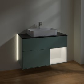 Тумба под раковину Villeroy & Boch Finion 100х50,1 см с подсветкой МДФ оливковый матовый лак/стекло черное матовое G372MTGM