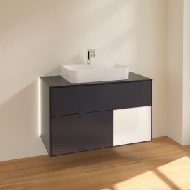 Тумба під раковину Villeroy & Boch Finion 100х50,1 см із підсвічуванням МДФ темно-синій матовий лак/скло чорне матове G372MTHG