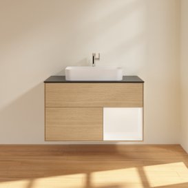 Тумба під раковину Villeroy & Boch Finion 100х50,1 см із підсвічуванням МДФ шпон дуба/скло чорне матове G372MTPC