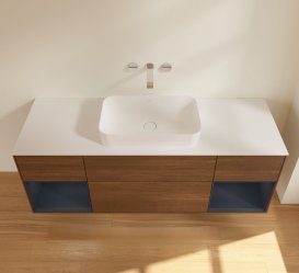 Тумба под раковину Villeroy & Boch Finion 160х50,1 см с подсветкой МДФ шпон грецкого ореха/стекло белое матовое G741HGGN