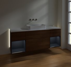 Тумба под раковину Villeroy & Boch Finion 160х50,1 см с подсветкой МДФ шпон грецкого ореха/стекло белое матовое G741HGGN