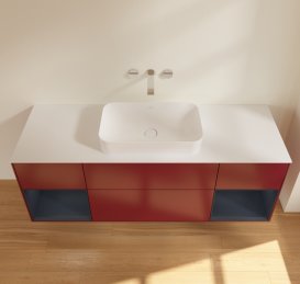 Тумба під раковину Villeroy & Boch Finion 160х50,1 см з підсвічуванням МДФ півонія матовий лак/скло біле матове G741HGHB