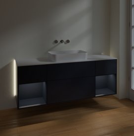 Тумба под раковину Villeroy & Boch Finion 160х50,1 см с подсветкой МДФ темно-синий матовый лак/стекло белое матовое G741HGHG