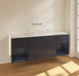 Тумба под раковину Villeroy & Boch Finion 160х50,1 см с подсветкой МДФ темно-синий матовый лак/стекло белое матовое G741HGHG