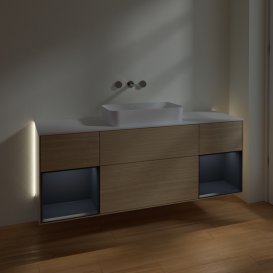 Тумба под раковину Villeroy & Boch Finion 160х50,1 см с подсветкой МДФ шпон дуба/стекло белое матовое G741HGPC