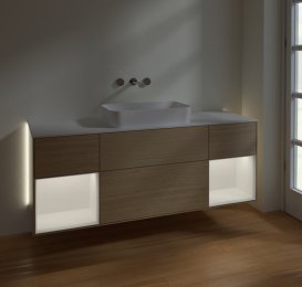 Тумба под раковину Villeroy & Boch Finion 160х50,1 см с подсветкой МДФ шпон дуба/стекло белое матовое G741MTPC