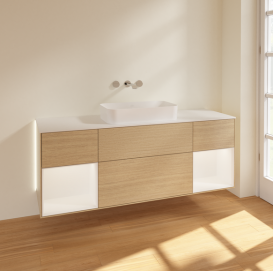 Тумба под раковину Villeroy & Boch Finion 160х50,1 см с подсветкой МДФ шпон дуба/стекло белое матовое G741MTPC