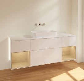 Тумба под раковину Villeroy & Boch Finion 160х50,1 см с подсветкой МДФ глянцевый белый лак/стекло белое матовое G741PCGF