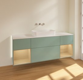 Тумба під раковину Villeroy & Boch Finion 160х50,1 см із підсвічуванням МДФ оливковий матовий лак/скло біле матове G741PCGM