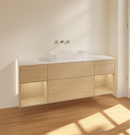 Тумба под раковину Villeroy & Boch Finion 160х50,1 см с подсветкой МДФ шпон дуба/стекло белое матовое G741PCPC