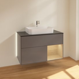 Тумба под раковину Villeroy & Boch Finion 100х50,1 см с подсветкой МДФ антрацит матовый лак/стекло черное матовое G372PCGK