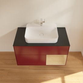 Тумба под раковину Villeroy & Boch Finion 100х50,1 см с подсветкой МДФ пион матовый лак/стекло черное матовое G372PCHB