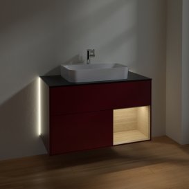 Тумба под раковину Villeroy & Boch Finion 100х50,1 см с подсветкой МДФ пион матовый лак/стекло черное матовое G372PCHB