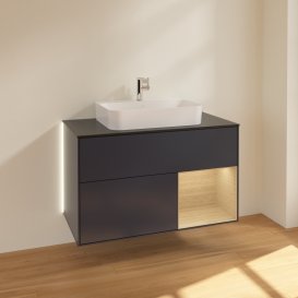 Тумба под раковину Villeroy & Boch Finion 100х50,1 см с подсветкой МДФ темно-синий матовый лак/стекло черное матовое G372PCHG